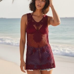 Runway Paris Burgundy Lace Sleeveless Swimsuit Cover